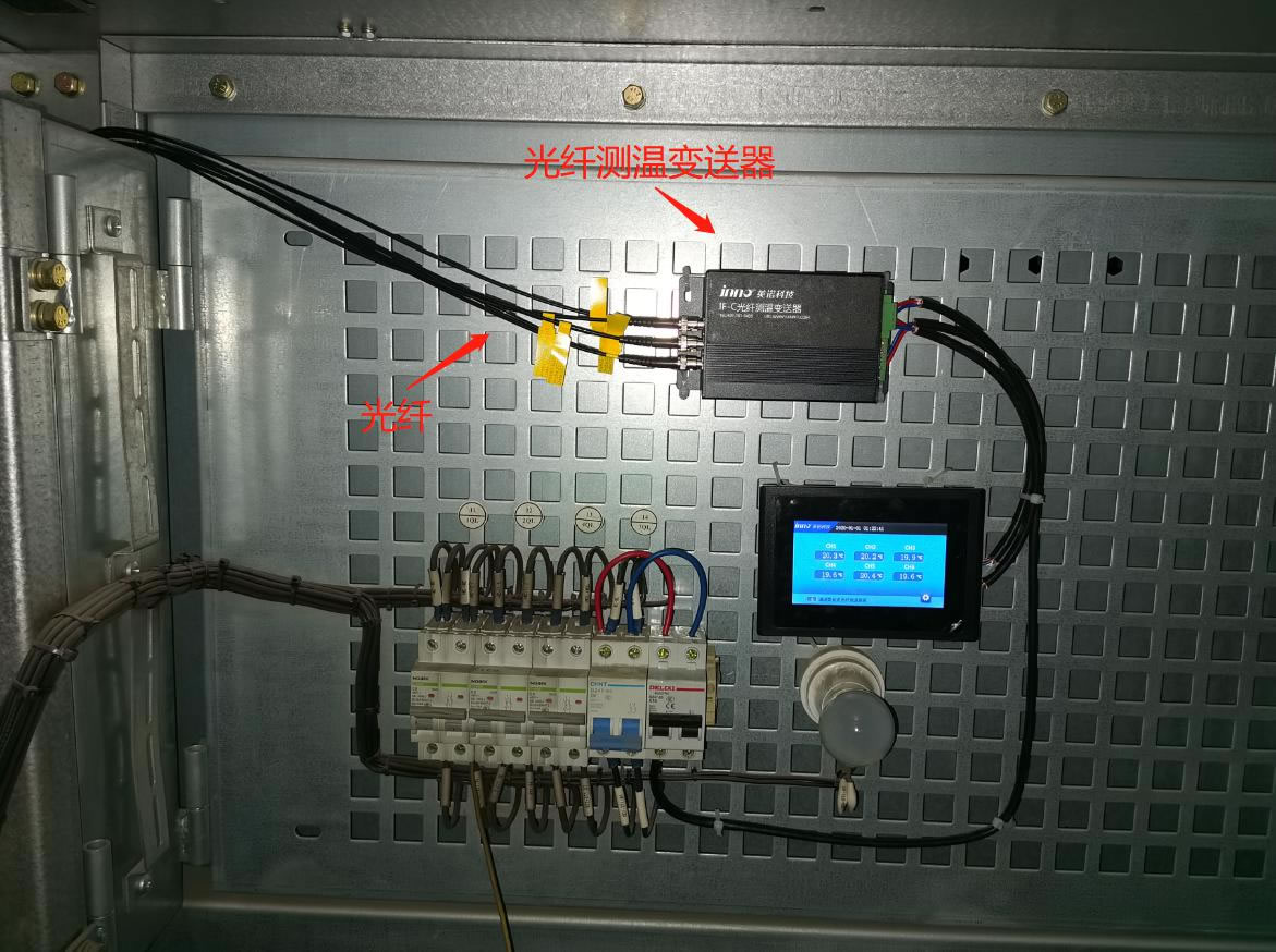 Fluorescent fiber optic temperature measurement system for high-voltage distribution cabinets